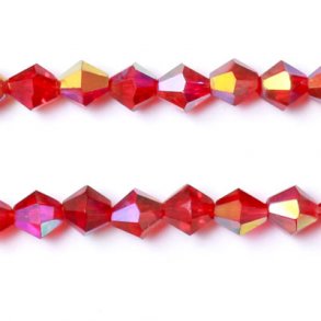 Celestial crystal, complete strand, bicone, red, iridescent, 6x6 mm, 54pcs.