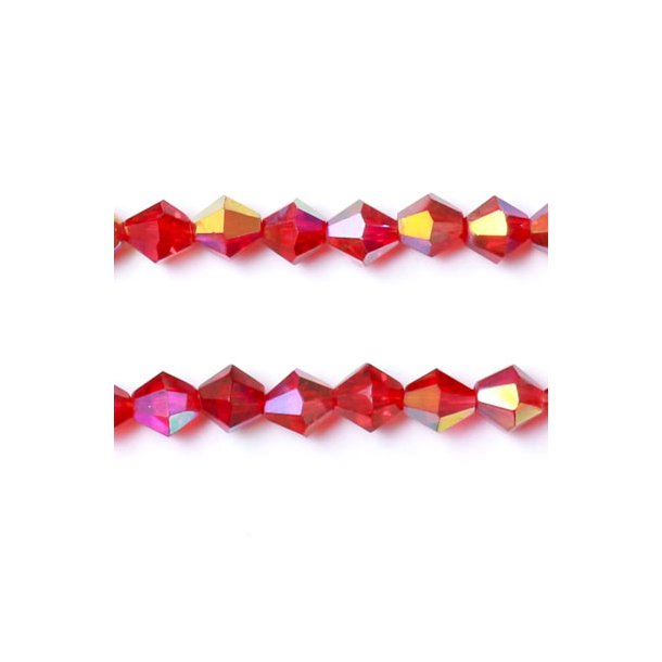 Celestial crystal, complete strand, bicone, red, iridescent, 6x6 mm, 54pcs.