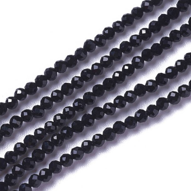 Celestial crystal, glass bead, complete strand, faceted, black, 2x2mm, 180pcs.