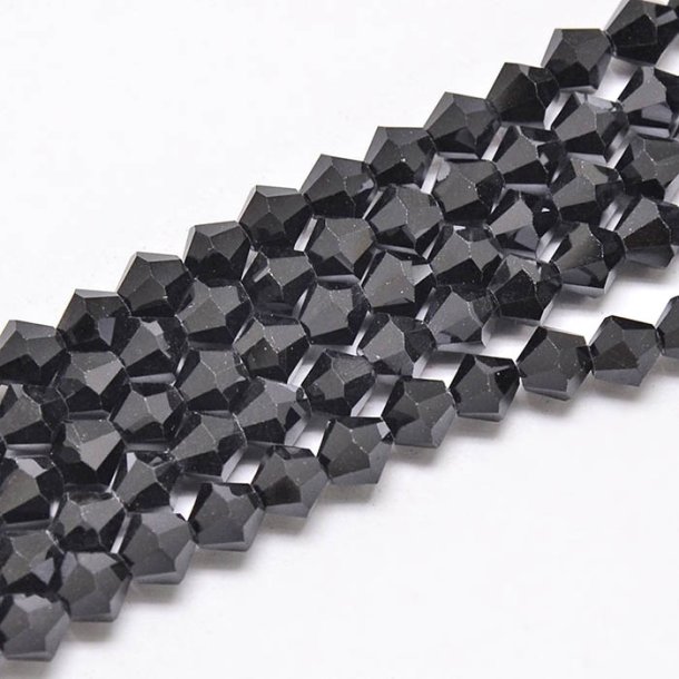 Celestial crystal, complete strand, bicone, faceted black,  4x4 mm, 110pcs.