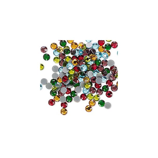 Hotfix, Glas rhinsten, facetteret cabochon, blandede farver, 3,8x1,5mm, 50 stk