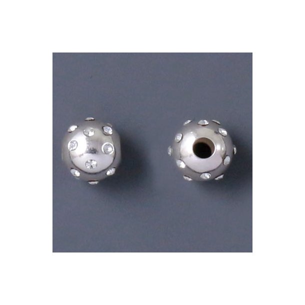 Round bead with crystals, Sterling silver, diameter 8.5mm, 1pc.