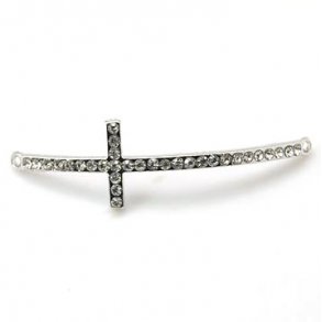 Anhänger, versilbertes Kreuz mit Kristallen und Öse an beiden Enden, 53x15x3 mm, 1 Stk.