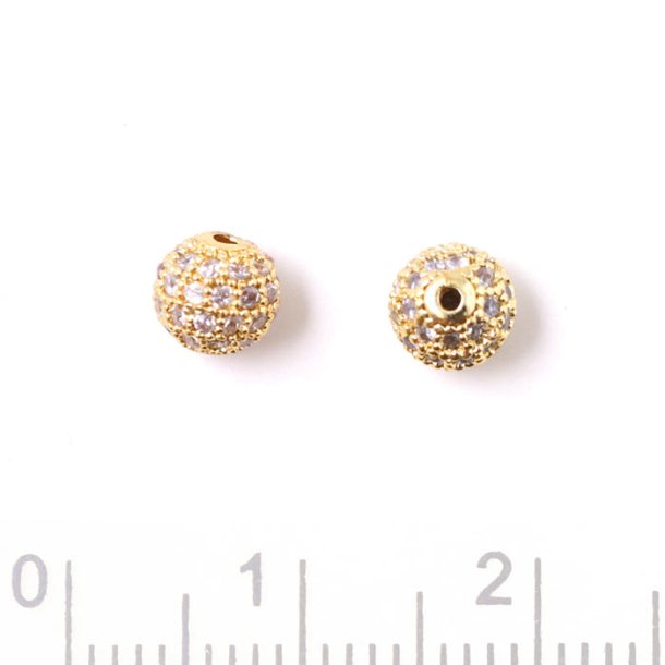 Round exclusive gilded bead, set with transparent zirconia, 4mm, 1pc