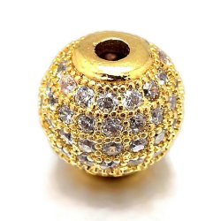 Vergoldete Qualitts-Perle besetzt mit Cubic Zirkonia, 10 mm, 1 Stk.