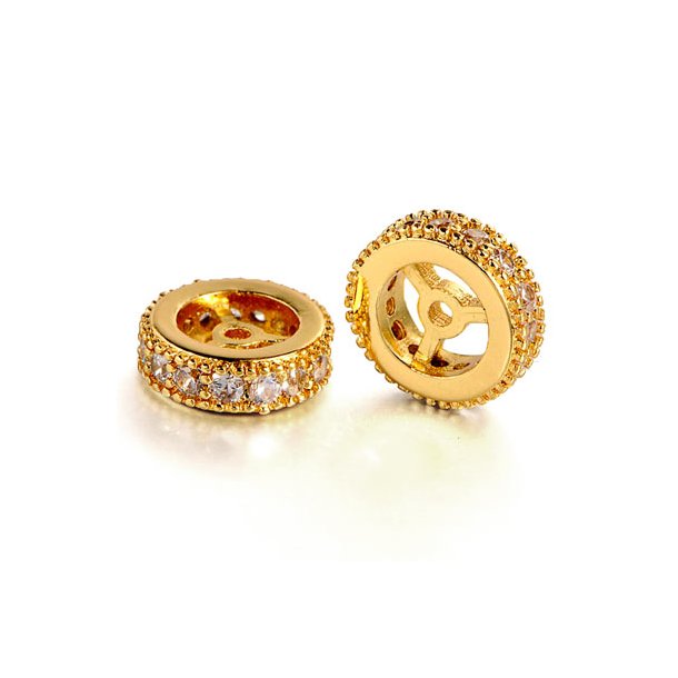 Exclusive gilded spacer bead with zirconia, 10mm, 1pc.