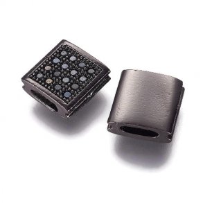 Locking-bead for Macrame, black with black zirconia, 9x9x4mm, hole 5x2mm, 1pc