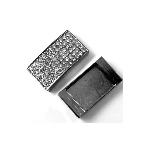 Large decorative black and crystalset slide-charm or spacer bar, 36x20mm. 1pc.