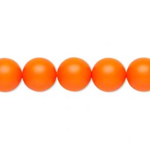 Laquered Swarowski crystal bead, round, neon-orange, 8mm, 4pcs.