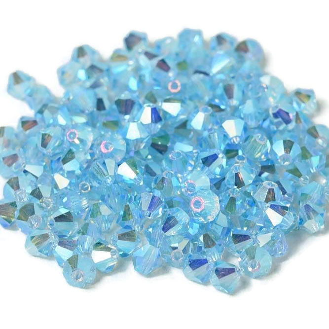 Preciosa, Kristall, Perle, Aquamarin, 2xAB, changierend, Bicone, 4 mm, 10 Stück