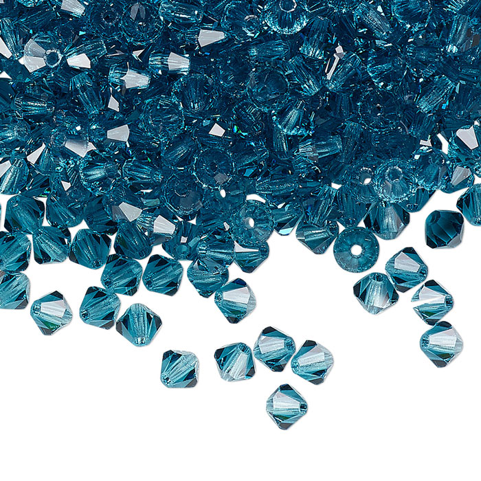 Preciosa, Kristall, Perle, Indicolite bluish, Doppelkegel, 4 mm, 10 Stück