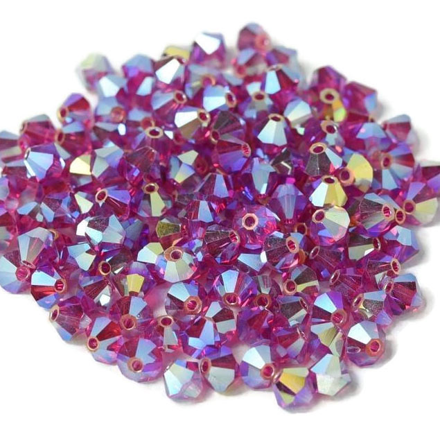 Preciosa, Krystal, Perle, Fuchsia, 2xab, Changerende, Bicone, 4 mm, 10 Stk til Smykkefremstilling