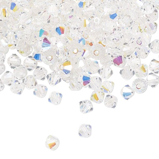 Preciosa, crystal, bead, clear, AB iridescent, bicone, 4mm, 10 pcs