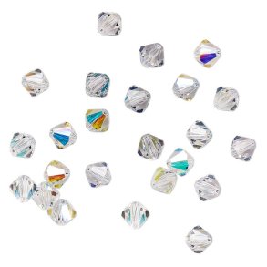 Preciosa, Kristall, Perle, grau-blauer Regenbogen, AB, changierend, Doppelkegel, 3mm, 10 Stk.