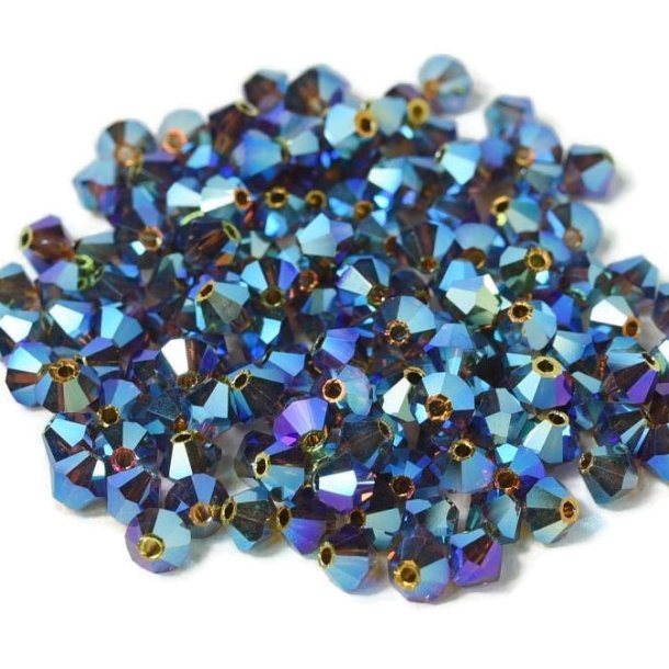Preciosa, crystal, pearl, smoke topaz, 2xAB, iridescent, bicone, 4 mm, 10 pcs