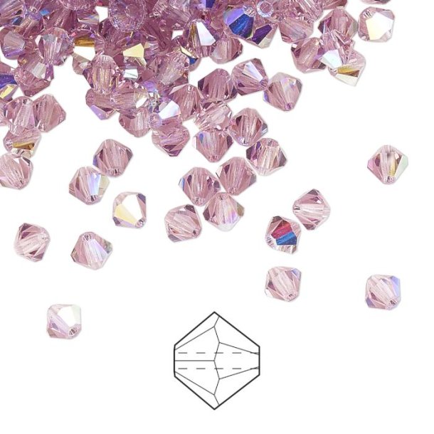 Preciosa, crystal, bead, light amethyst, AB iridescent, bicone, 3mm, 10 pcs