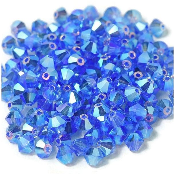 Preciosa, crystal, pearl, sapphire blue, 2xAB, iridescent, bicone, 4 mm, 10 pcs