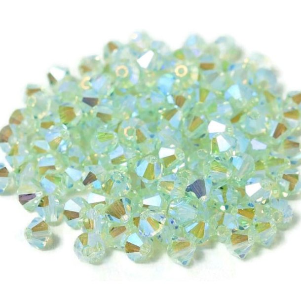 Preciosa, crystal, pearl, Chrysolite, 2xAB, iridescent, bicone, 4 mm, 10 pcs