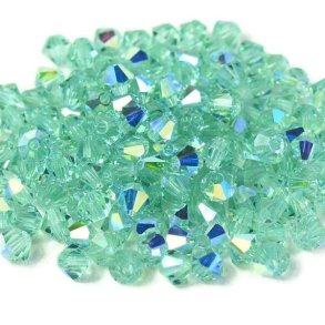 Preciosa, krystal, perle, karibisk havturkis, AB, changerende, bicone, 4mm, 10 stk