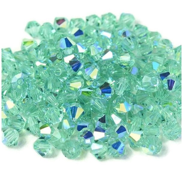 Preciosa, crystal, bead, Caribbean sea turquoise, AB, iridescent, bicone, 3mm, 10 pcs