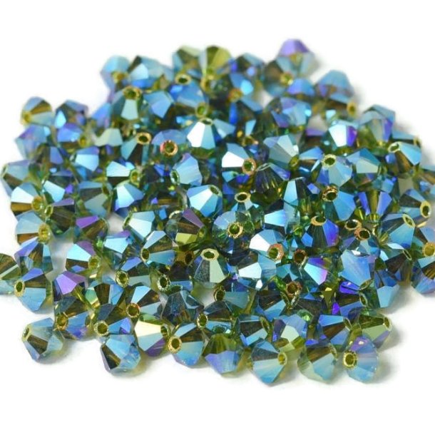 Preciosa, crystal, pearl, olive, 2xAB, iridescent, bicone, 4 mm, 10 pcs