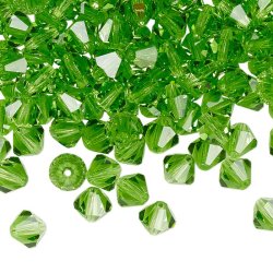 Preciosa, Kristall, Perle, Peridot grn, Doppelkegel, 3mm, 10 Stck