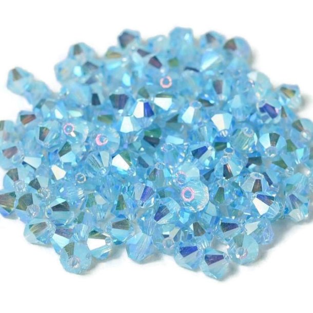 Preciosa, crystal, pearl, aquamarine, 2xAB, iridescent, bicone, 4 mm, 10 pcs
