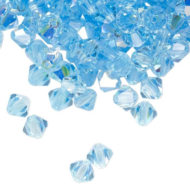 Preciosa, crystal, bead, aquamarine blue, AB iridescent, bicone, 3mm, 10 pcs