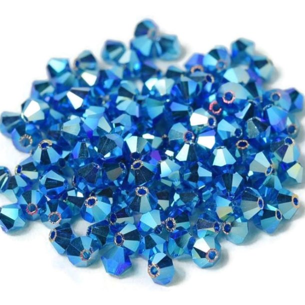 Preciosa, crystal, pearl, Capri blue, 2xAB, iridescent, bicone, 4 mm, 10 pcs