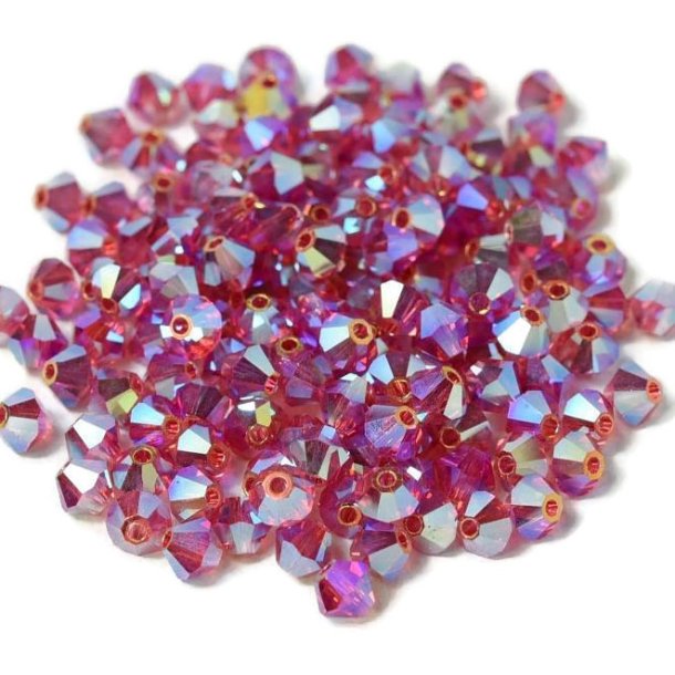 Preciosa, crystal, pearl, pink, 2xAB, iridescent, bicone, 4 mm, 10 pcs