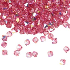 Preciosa, Kristall, Perle, rosa AB, changierend, Doppelkegel, 4mm, 10 Stk.