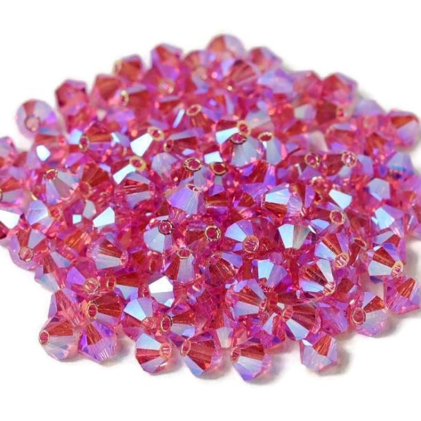 Preciosa, crystal, pearl, indian pink, 2xAB, iridescent, bicone, 4 mm, 10 pcs