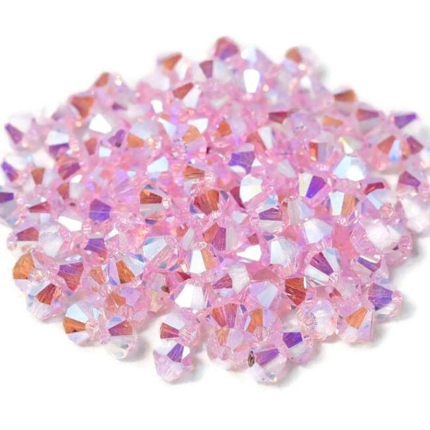 Preciosa, crystal, pearl, pink sapphire, 2xAB, iridescent, bicone, 4 mm, 10 pcs