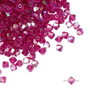 Preciosa, crystal, bead, fuchsia, AB iridescent, bicone, 3mm, 10 pcs