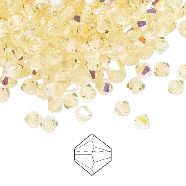 Preciosa, crystal, bead, light yellow, AB, iridescent, bicone, 4mm, 10 pcs
