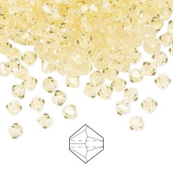 Preciosa, Kristall, Perle, hellgelb, Doppelkegel, 4mm, 10 Stk.