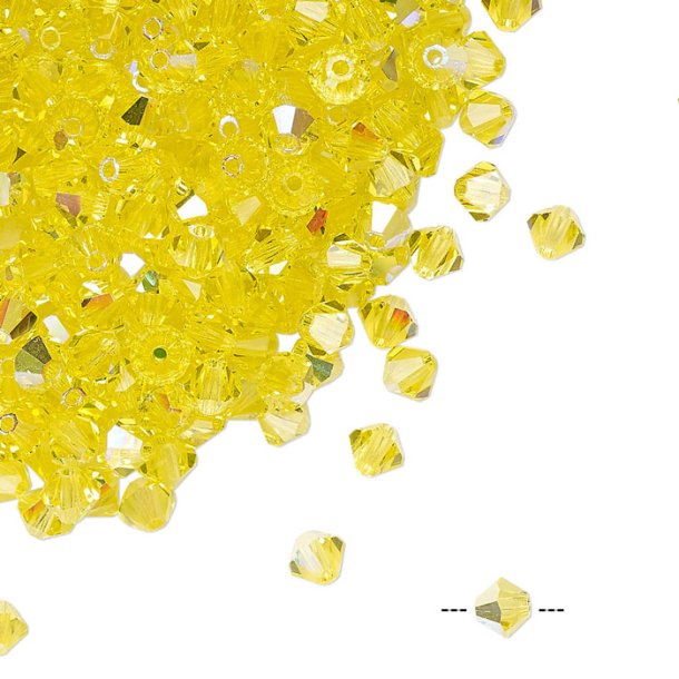 Preciosa, crystal, pearl, citrine yellow, AB, iridescent, bicone, 4 mm, 10 pcs