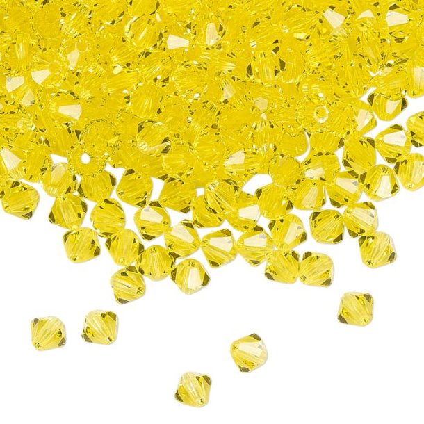 Preciosa, crystal, bead, citrine yellow, bicone, 3mm, 10 pcs