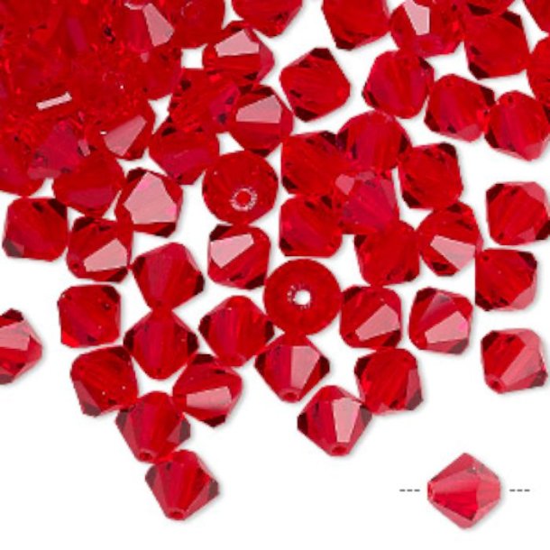 Preciosa, crystal, bead, light siam red, bicone, 4mm, 10 pcs