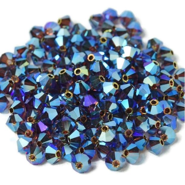 Preciosa, crystal, pearl, burgundy bluish, 2xAB, iridescent, bicone, 4 mm, 10 pcs