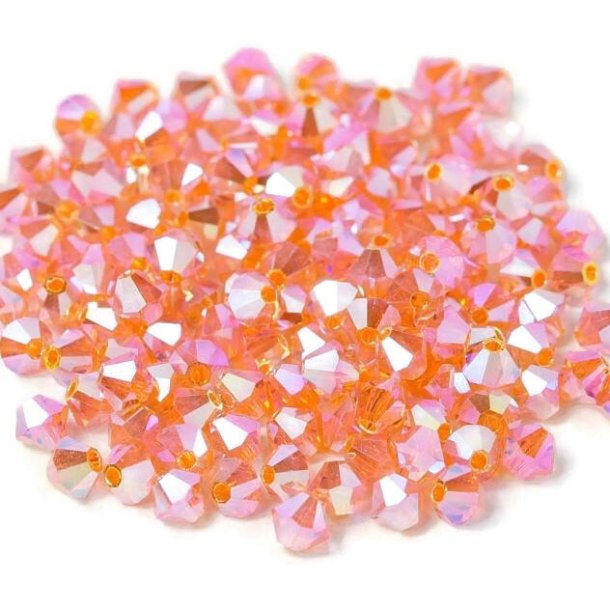 Preciosa, crystal, pearl, orange, 2xAB, iridescent, bicone, 4 mm, 10 pcs