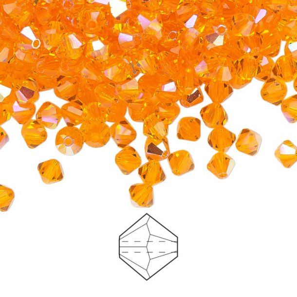 Preciosa, crystal, bead, orange, AB, iridescent, bicone, 3mm, 10 pcs