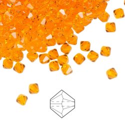 Preciosa, Kristall, Perle, orange, Doppelkegel, 3mm, 10 St&uuml;ck