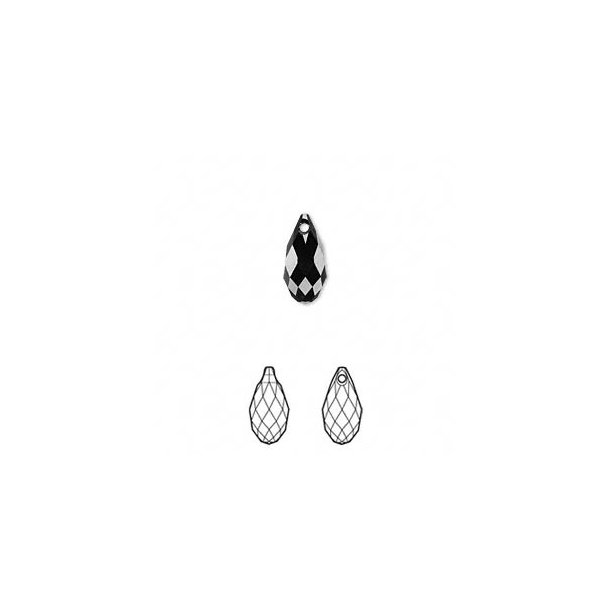 Preciosa crystal, black, faceted teardrop, 13x6.5mm, 2pcs.