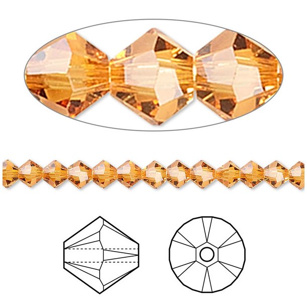 Precioca crystal, orange topaz, facetted bicone, 4mm.
