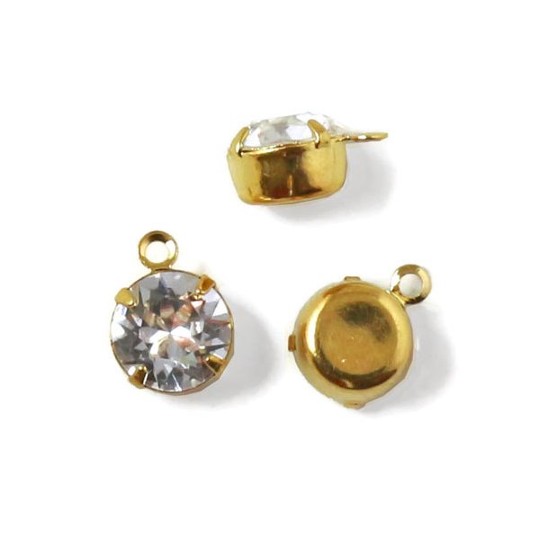 Pendant with large crystal, gold plated brass, 11,5x8.5x6mm, 2pcs