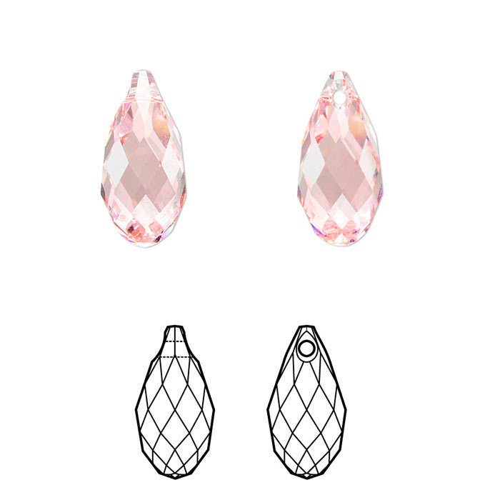 Crystal Passions, Kristall, rosa, facettierter Tropfen, 13x6,5 mm, 2 Stck.