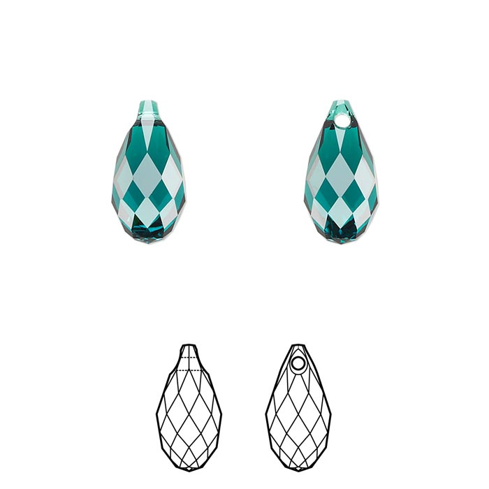 Crystal Passions, facettierter Kristalltropfen, smaragd grün, 13x6,5 mm, 2 Stk.