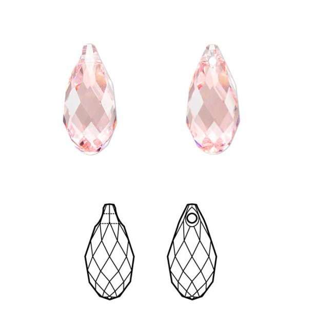 Crystal Passions, pink, briolette, facetted teardrop, 13x6.5mm.