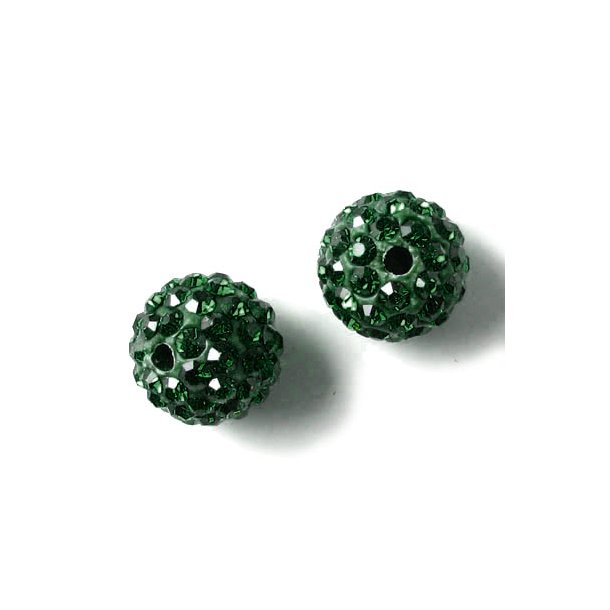 Drilled through fimo sphere, 10mm, with dark-green crystals, 2pcs.
